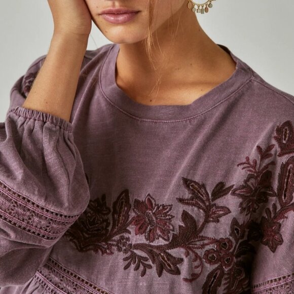 2/$30 Lucky Brand Embroidered Long Sleeve Babydoll Top Huckleberry XXL #BAG1 - Picture 4 of 11